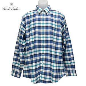 Brooks Brothers Men's Large Regent Blue Plaid‎ Button Up Long Sleeve Shirt